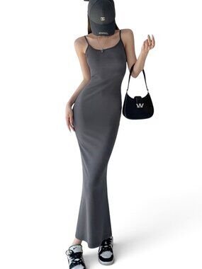 Charcoal Gray Minimalist Bodycon Maxi Dress S